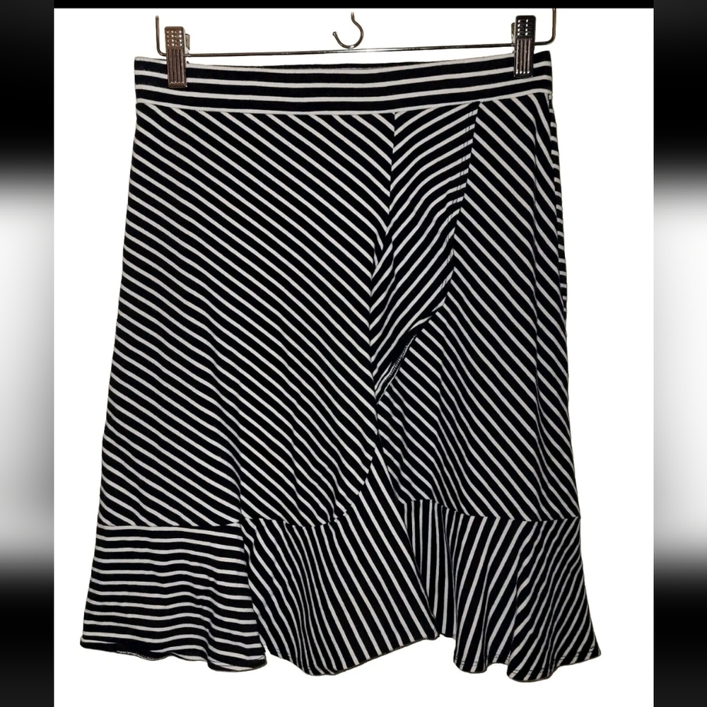 Talbots Blue/White Striped Wrap Ruffle Front Hem Elastic Waist Skirt Sz P Small